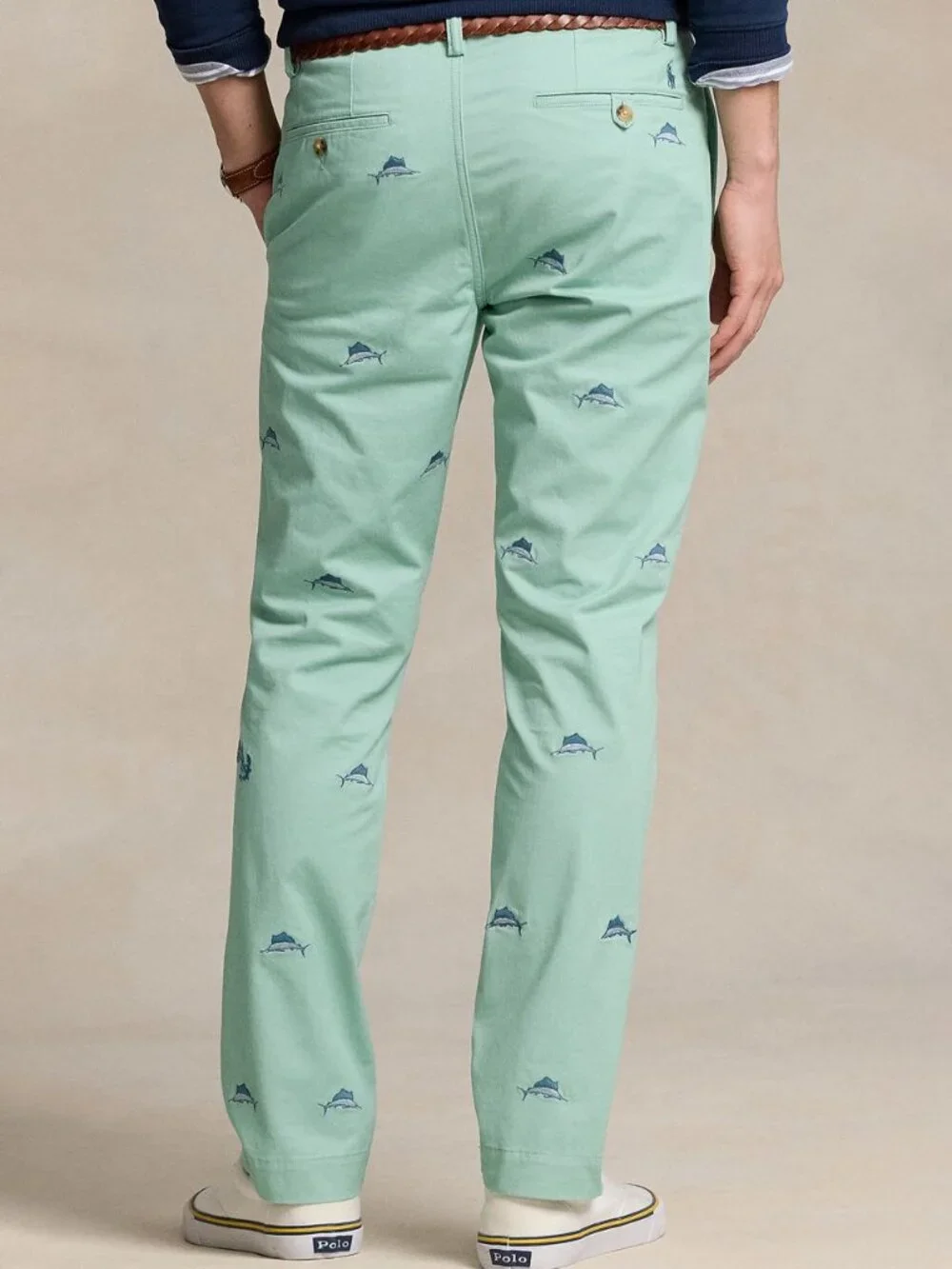 POLO Ralph Lauren Stretch Straight Fit Chino Pants Size 30 X 32 Marlin Fish NEW